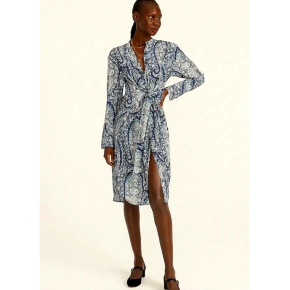 Silk JCrew Floral Paisley‎ Dress Button Front Size S